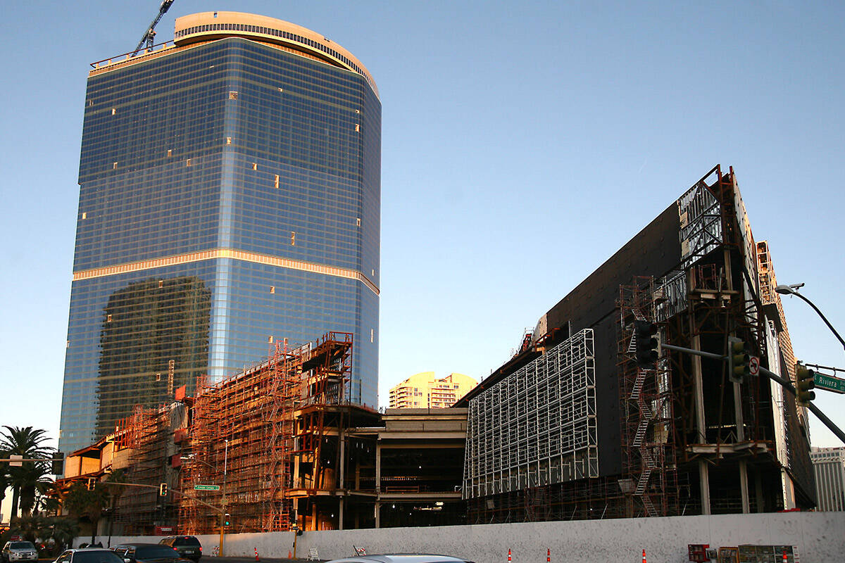 The Fontainebleu hotel-casino tower on the north end of the Strip in Las Vegas is shown unfinis ...