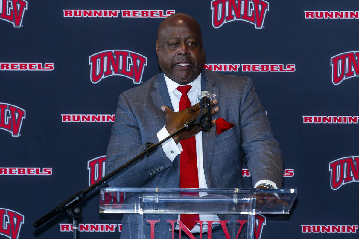 UNLV athletic director Erick Harper is shown Wednesday, March 26, 2025, in Las Vegas. (L.E. Bas ...