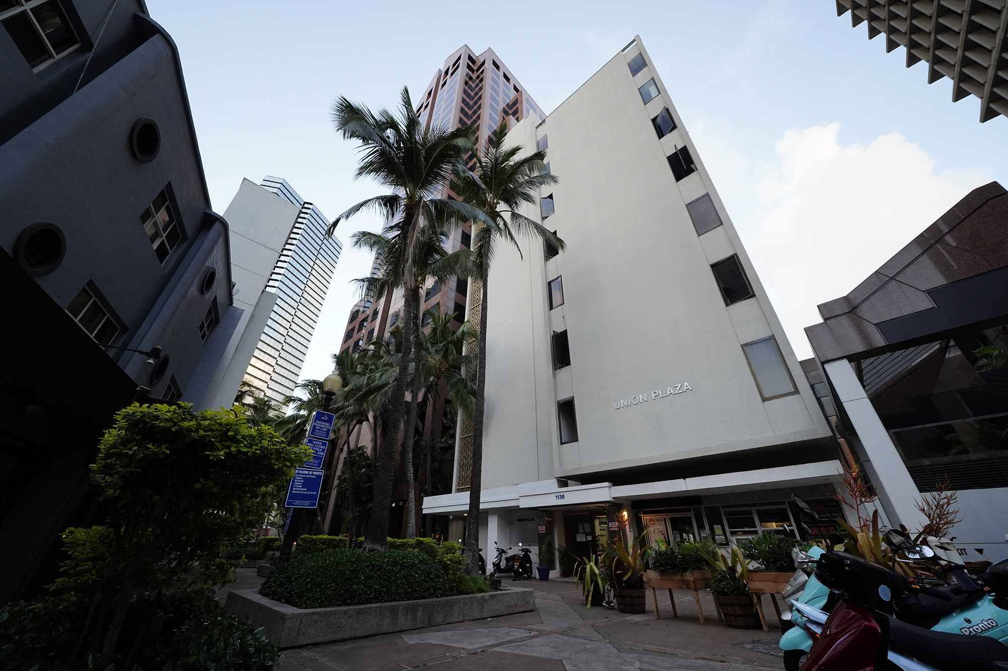 The exterior of a former Union Plaza office building turned residential at 1136 Union Mall Friday, Sept. 26, 2025, in Honolulu. (Kevin Fujii/Civil Beat/2025)