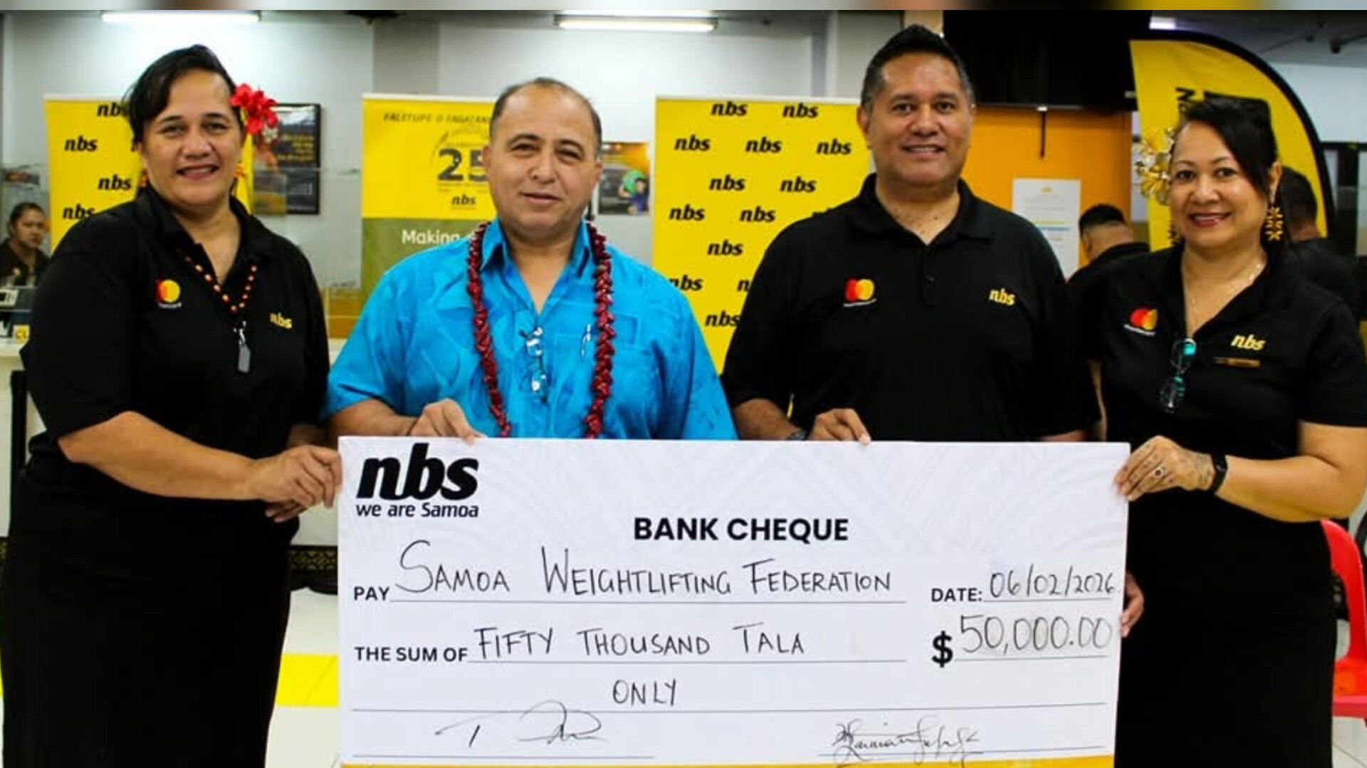 National Bank of Samoa present $50,000 towards Weightlifting World Cup Preparations