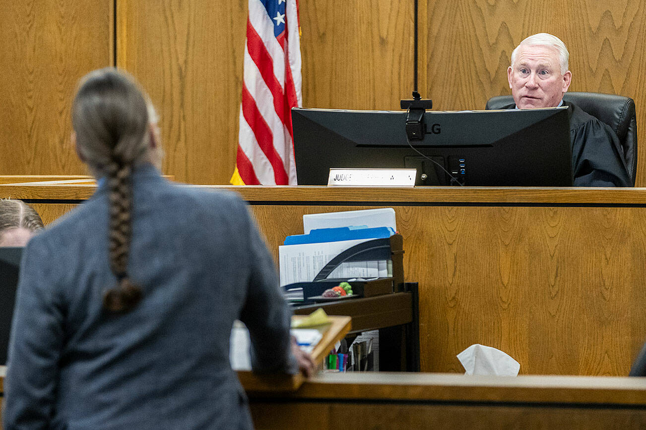 Judge Joseph Wilson rules that Flock footage is subject to public records requests during hearing for the City of Everett vs. Jose Rodriguez at the Snohomish County Courthouse on Tuesday, Feb. 24, 2026 in Everett, Washington. (Olivia Vanni / The Herald)