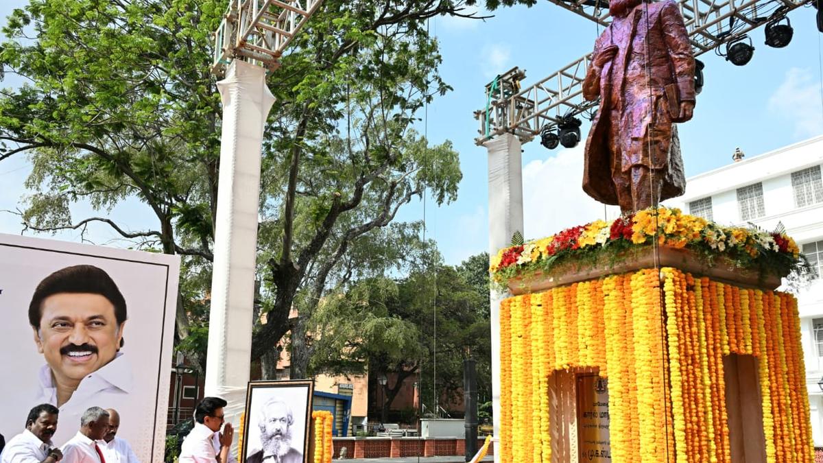 T.N. CM Stalin unveils Karl Marx’s statue at Egmore Museum in Chennai