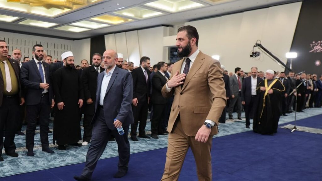 Syrian President Ahmed al-Sharaa during Eid prayers at the Presidential Palace in Damascus, March 20, 2026 (Syrian Arab Republic Presidency)