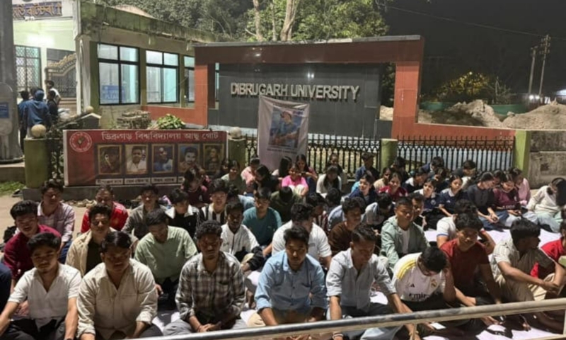 Dibrugarh University students stage sit-in against Education Minister Ranoj Pegu