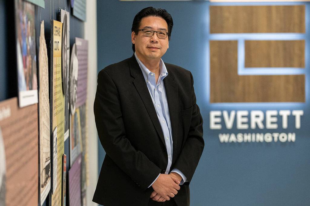 Mike Fong, the City of Everett’s new senior executive director for economic development and opportunity, on Thursday, Feb. 26, 2026 in Everett, Washington. (Olivia Vanni / The Herald)