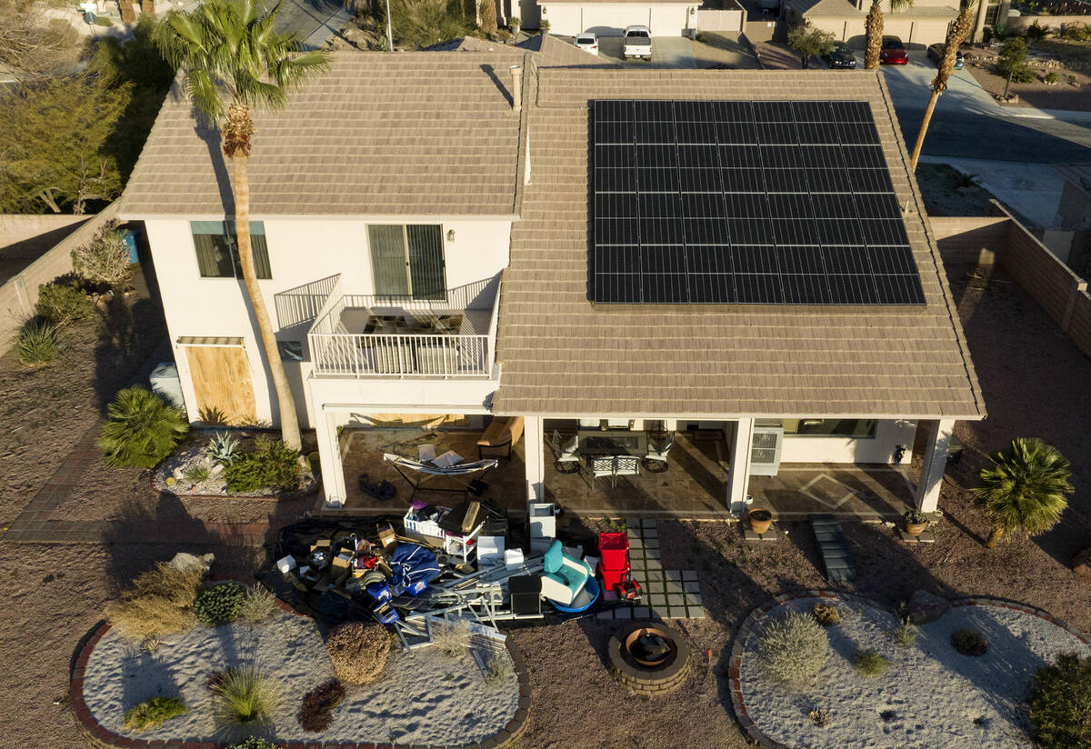 An aerial view of a home at 979 Sugar Springs Drive, near North Hollywood Boulevard and East Wa ...