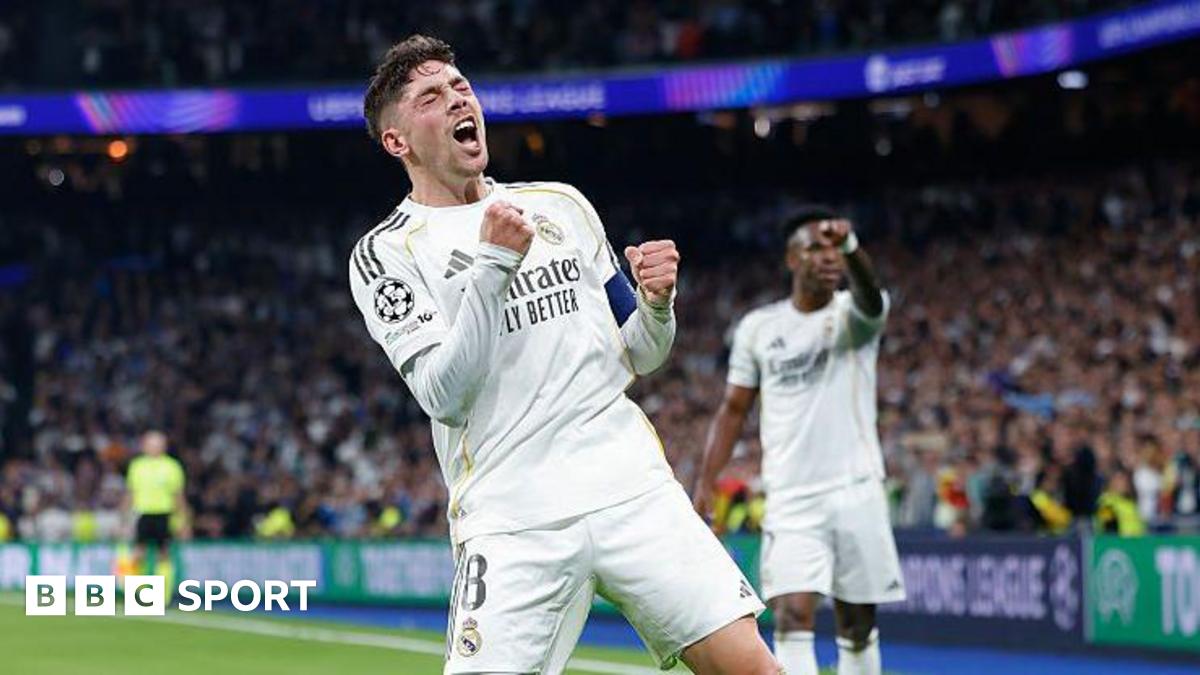 Federico Valverde celebrates scoring for Real Madrid against Manchester City