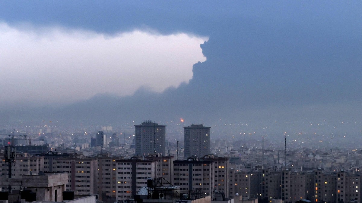 Smoke from a fire at the Tehran Oil Refinery covers the skyline of Iran’s capital on March 8, 2026