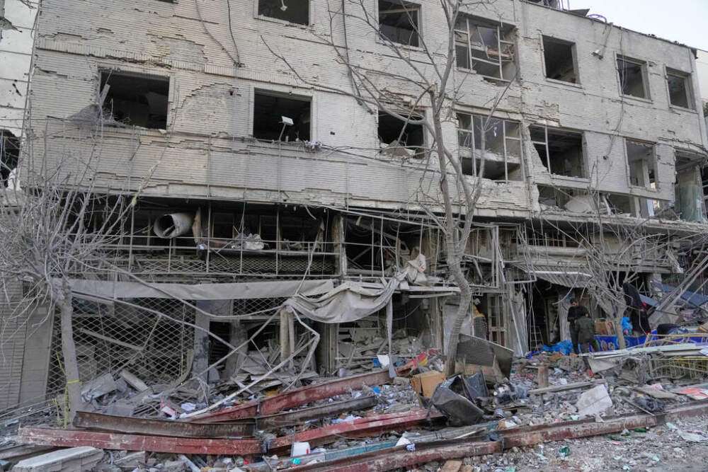 A building stands in ruins after a strike on a police station during ongoing, joint U.S.-Israeli military attacks in Tehran, Iran, Monday, March 2, 2026. (AP Photo/Vahid Salemi)