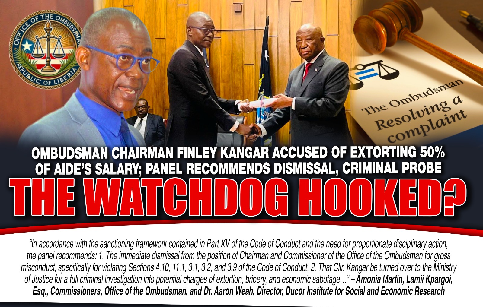 Liberia: Ombudsman Chairman Accused of Extorting 50% of Aide’s Salary; Panel Recommends Dismissal, Criminal Probe
