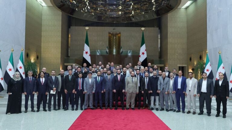 Syrian President Ahmed al-Sharaa meets with a number of Syrian journalists, March 4, 2026 (Syrian Presidency)