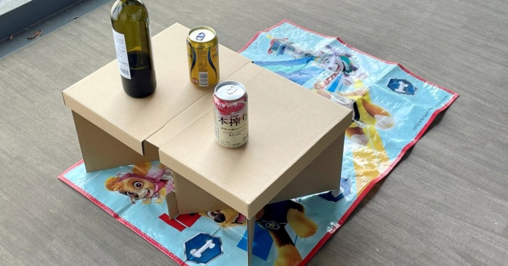 New cherry blossom party picnic essential: This super-handy folding cardboard table
