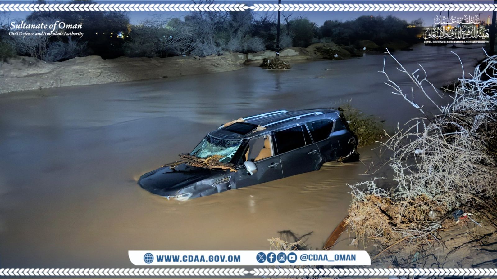 Oman weather update: Two dead, one missing after vehicle swept into wadi in Barka