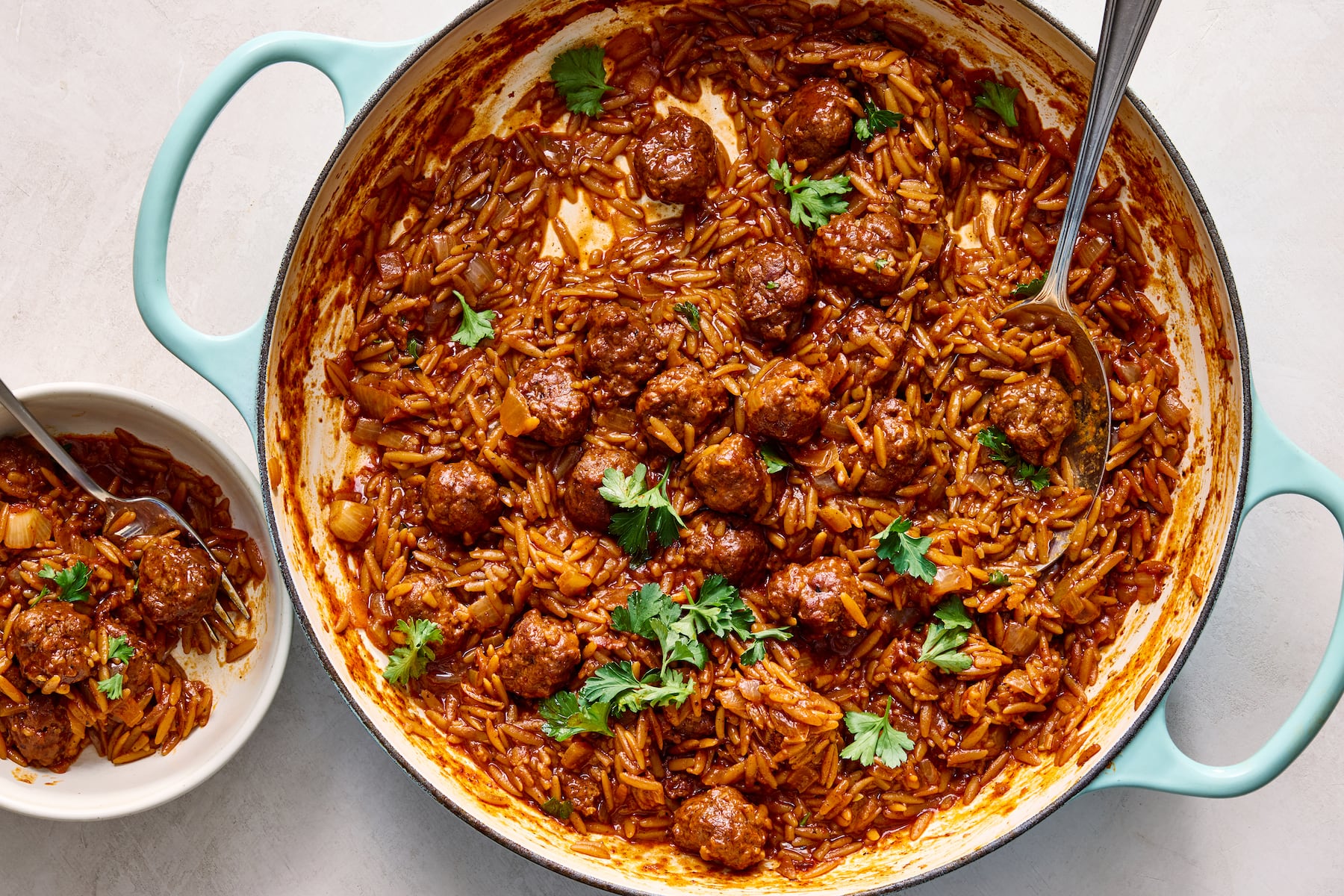 One-pot orzo and meatballs
