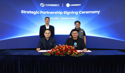 Strategic partnership signing ceremony between Orbbec and LionsBot in Shenzhen, China, on March 20, 2026