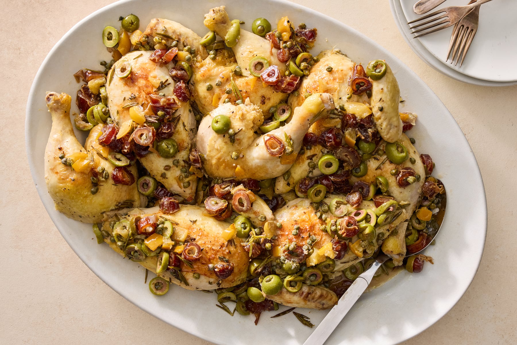 Roasted chicken with dates and olives