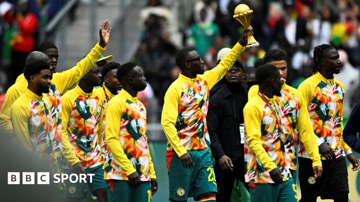 Senegal's players parade the Africa Cup of Nations trophy