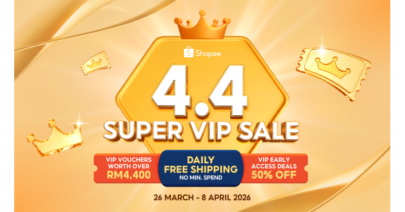 Shopee Expands VIP Benefits This 4.4 with Daily Free Shipping RM0 Minimum Spend, Early Access Deals and Vouchers Worth Up to RM4,400