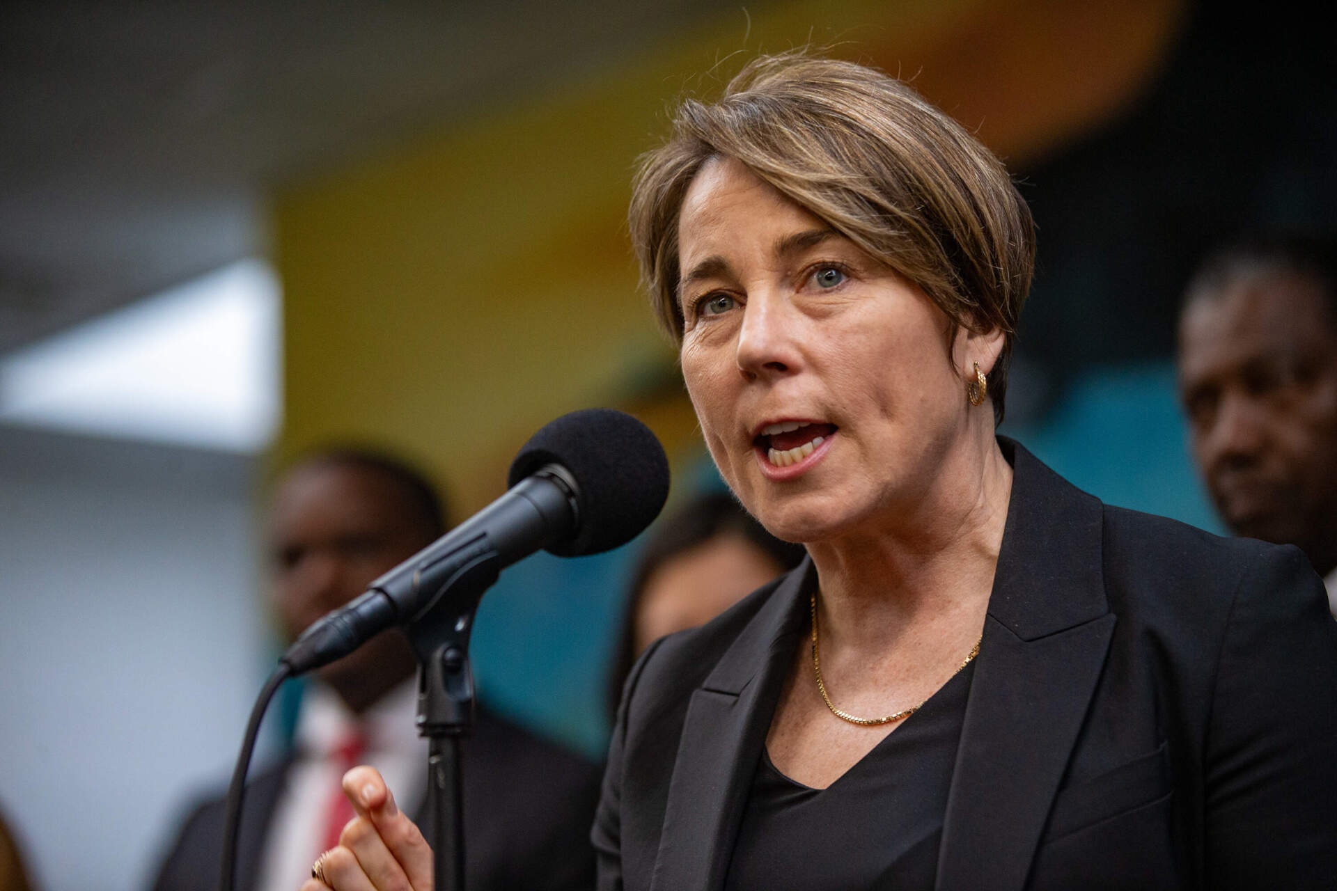 Gov. Maura Healey during a press conference. (Jesse Costa/WBUR file)