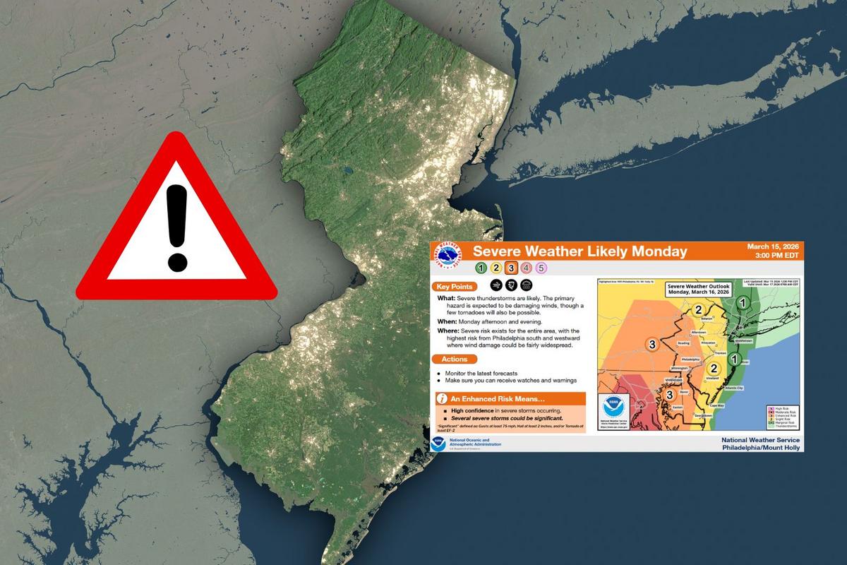Tornadoes possible in New Jersey on Monday
