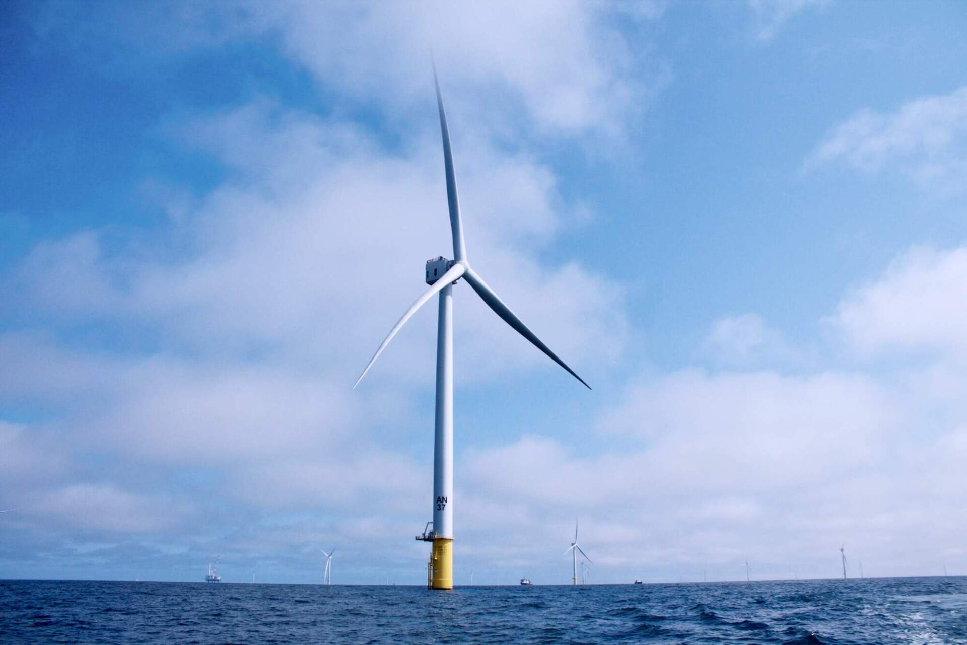 Wind turbines in the Vineyard Wind project near the coast of Martha’s Vineyard in Mass. on Monday, Sept. 16, 2024. (David Lawlor/Rhode Island PBS)