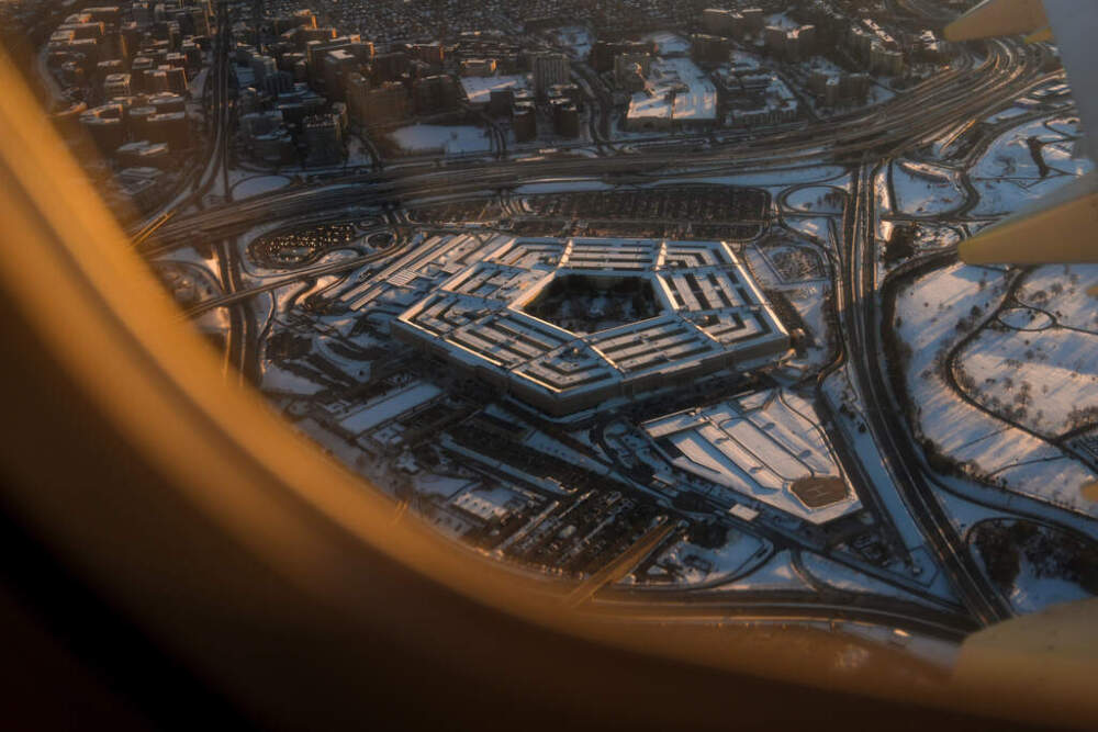 The Pentagon is seen from an airplane, Monday, Feb. 2, 2026, in Washington. (AP Photo/Julia Demaree Nikhinson)