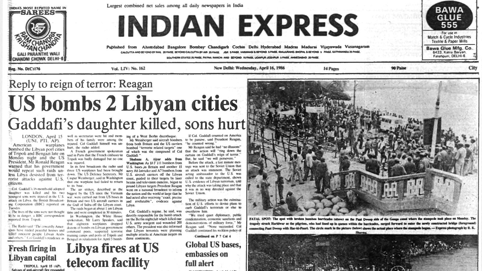 US bombs Libya, Libya hits US telecom facility, NAM slams US, supports Libya, Six held in Punjab, 40 Years Ago, editorial, Indian express, opinion news, current affairs