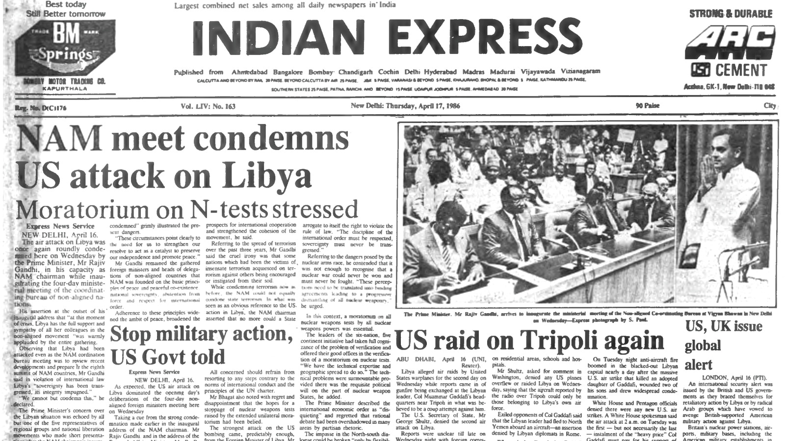 40 Years Ago, NAM condemns US, US raid on Tripoli, Sri Lanka’s new proposals, Arjun’s protege in trouble, editorial, Indian express, opinion news, current affairs