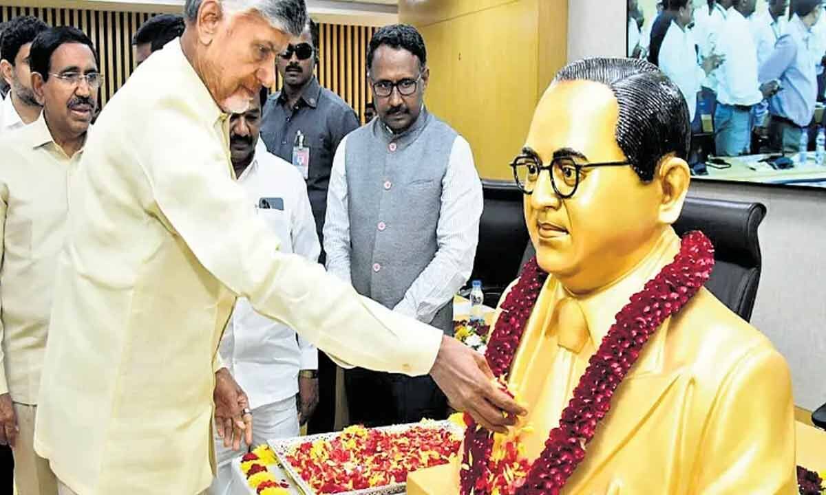 AP CM Chandrababu pay tribute to BR Ambedkar on 135th Birth Anniversary