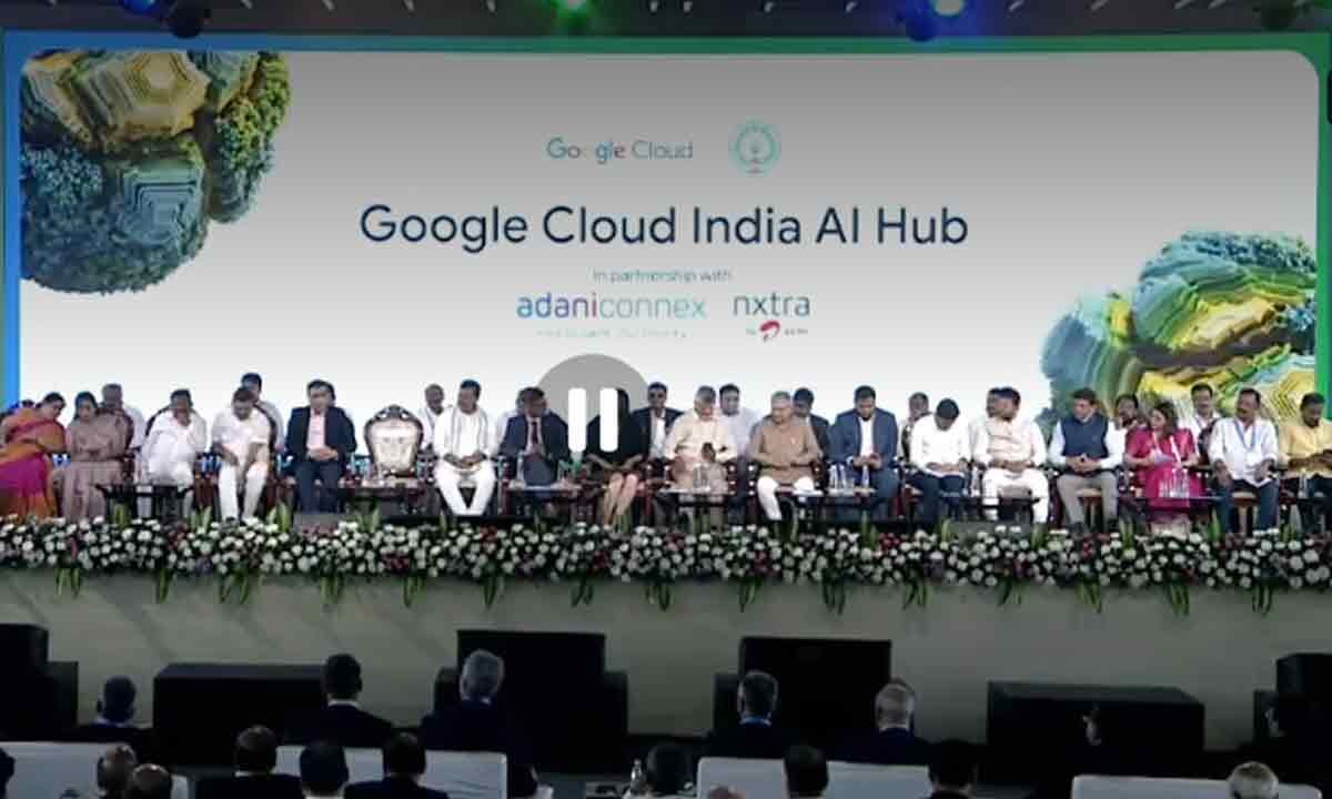 CM Chandrababu and Union minister Ashwini Vaishnaw lays stone for Google AI Data hub in Vizag
