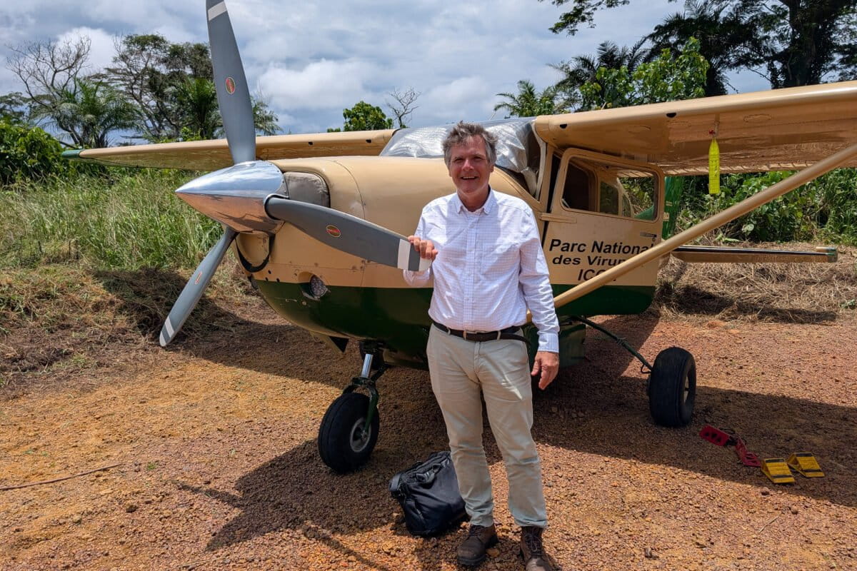 Emmanuel de Merode at an airstrip near Salonga National Park in DRC in March 2026. Photo by Rhett Ayers Butler