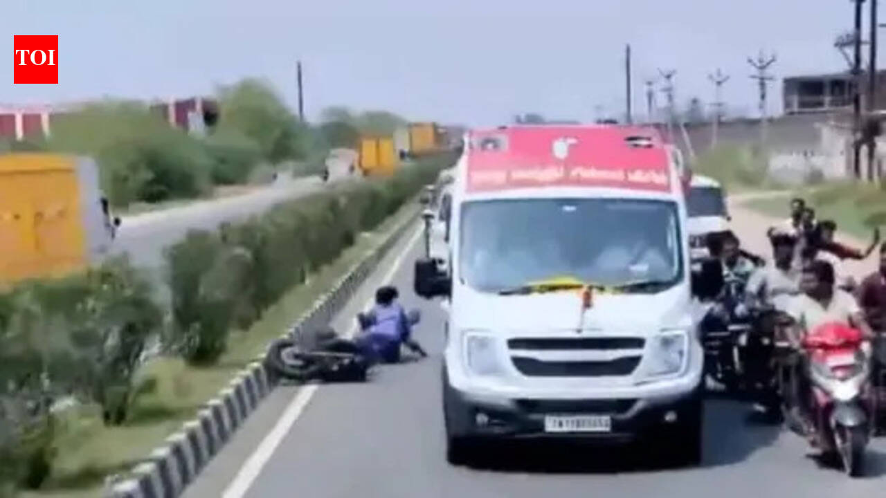 Caught on cam: Motorcycle rider meets with accident during TVK chief Vijay's roadshow | India News