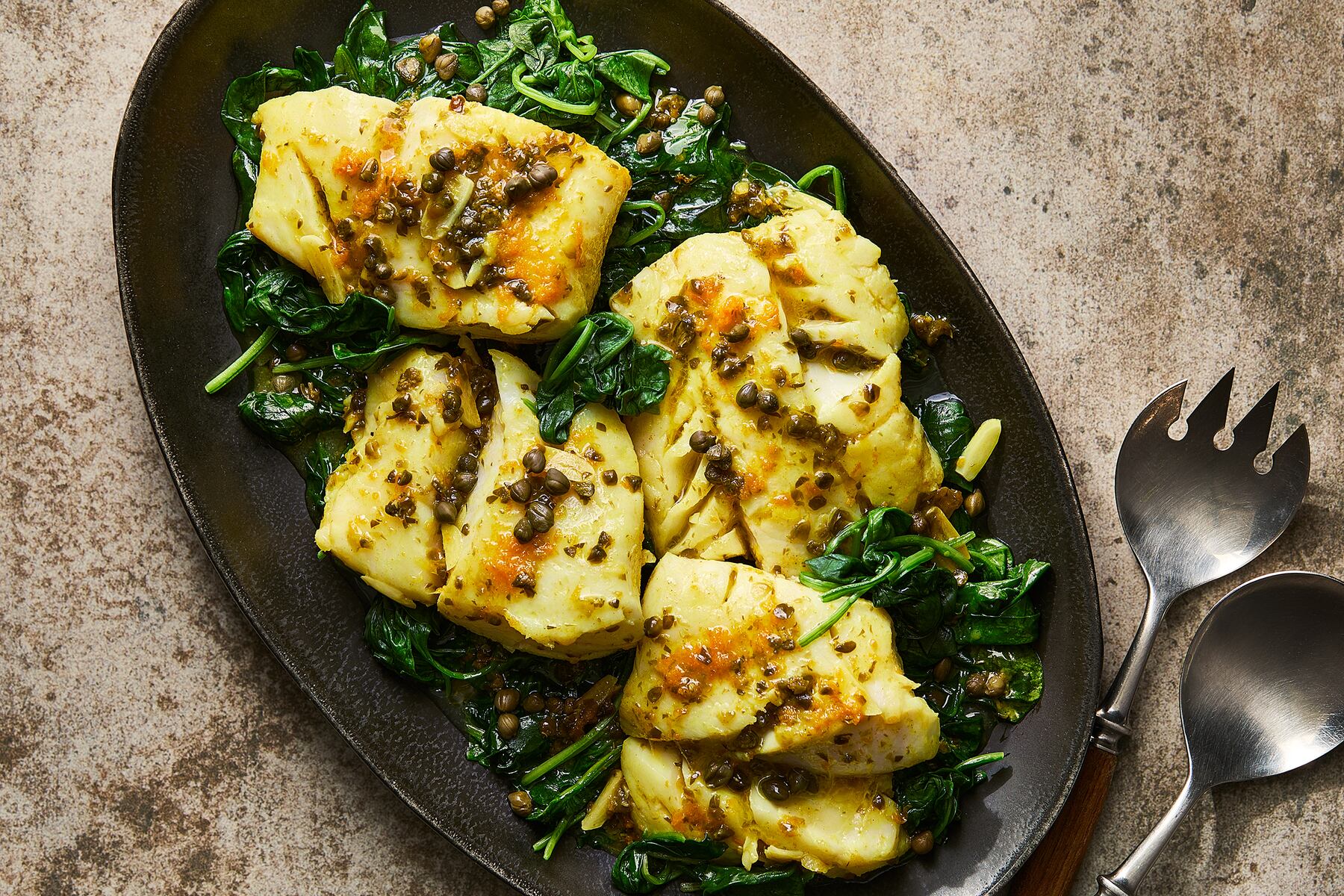 Cod with caper-orange sauce