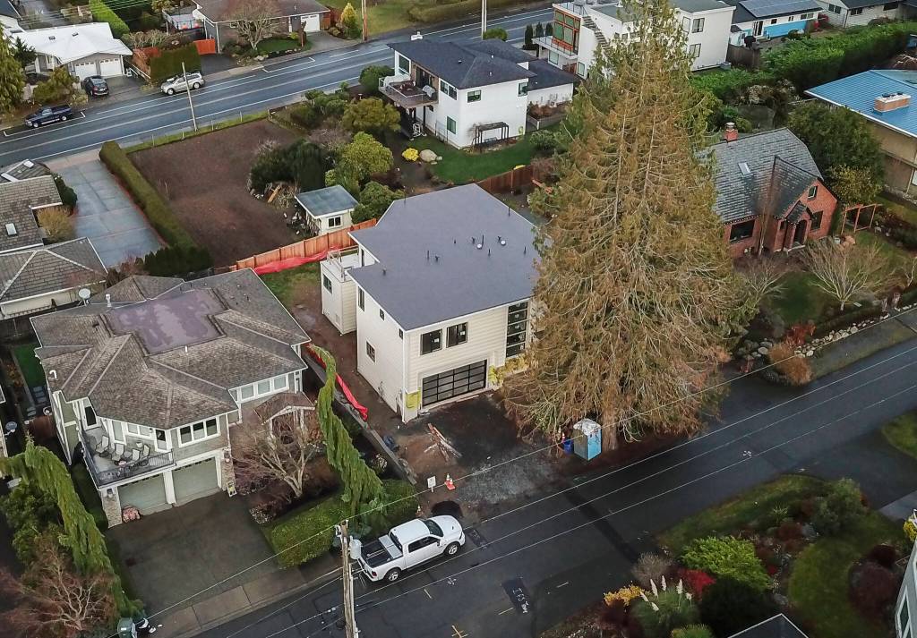 A new home currently under construction on Rimmers former property in Edmonds on Monday, Dec. 16, 2024 in Edmonds, Washington. (Olivia Vanni / The Herald)