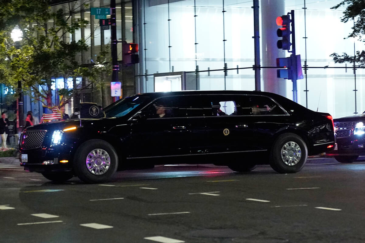 President Donald Trump's motorcade vehicle heads back to the White House from ehe annual W ...