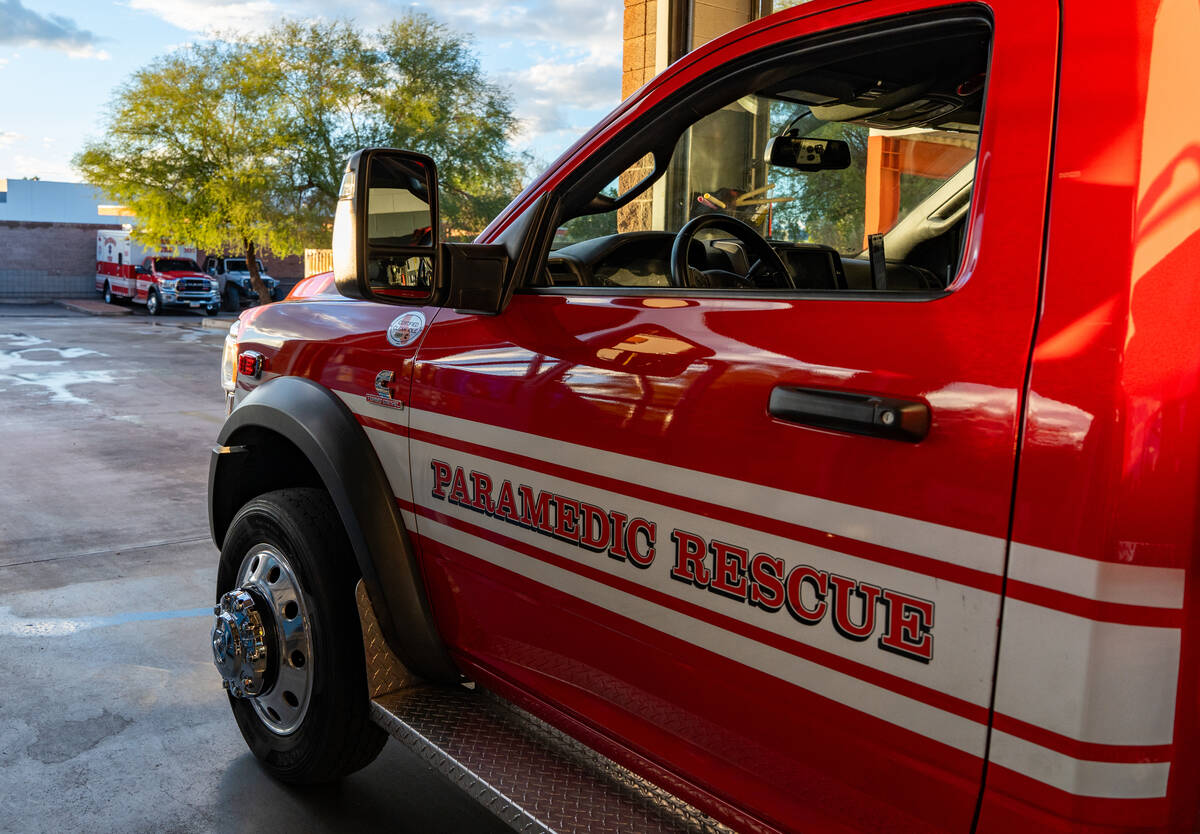 An ambulance is pictured at Henderson Fire Department Station 82 and Fire Training Center in He ...