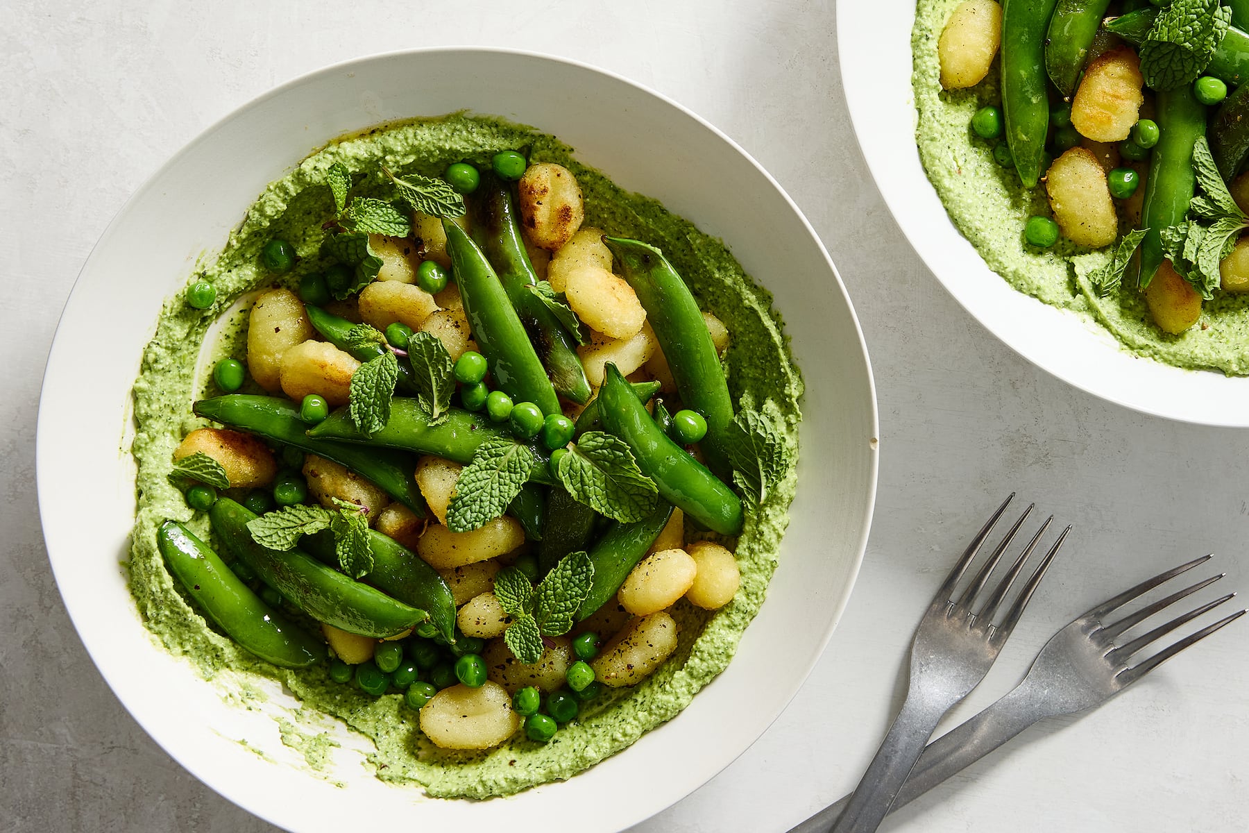 Gnocchi and peas with whipped feta
