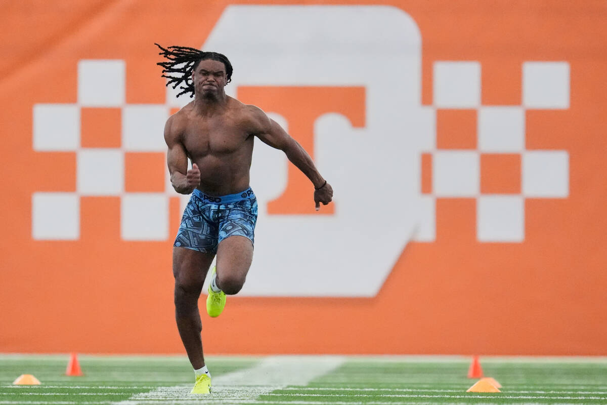 Tennessee defensive back Jermod McCoy runs the 40-yard dash during the school's NFL footba ...