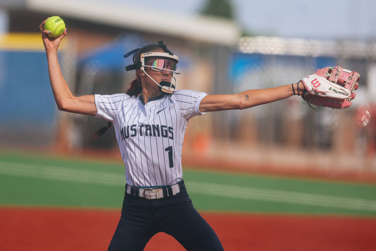 Shadow Ridge pitcher Melia Aionaaka throws out the ball during a class 5A softball game against ...