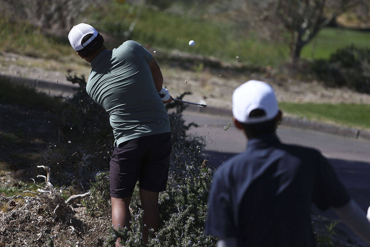 Palo Verde’s Tripp Hildreth hits out of the rough during a 5A Desert League boys golf ma ...