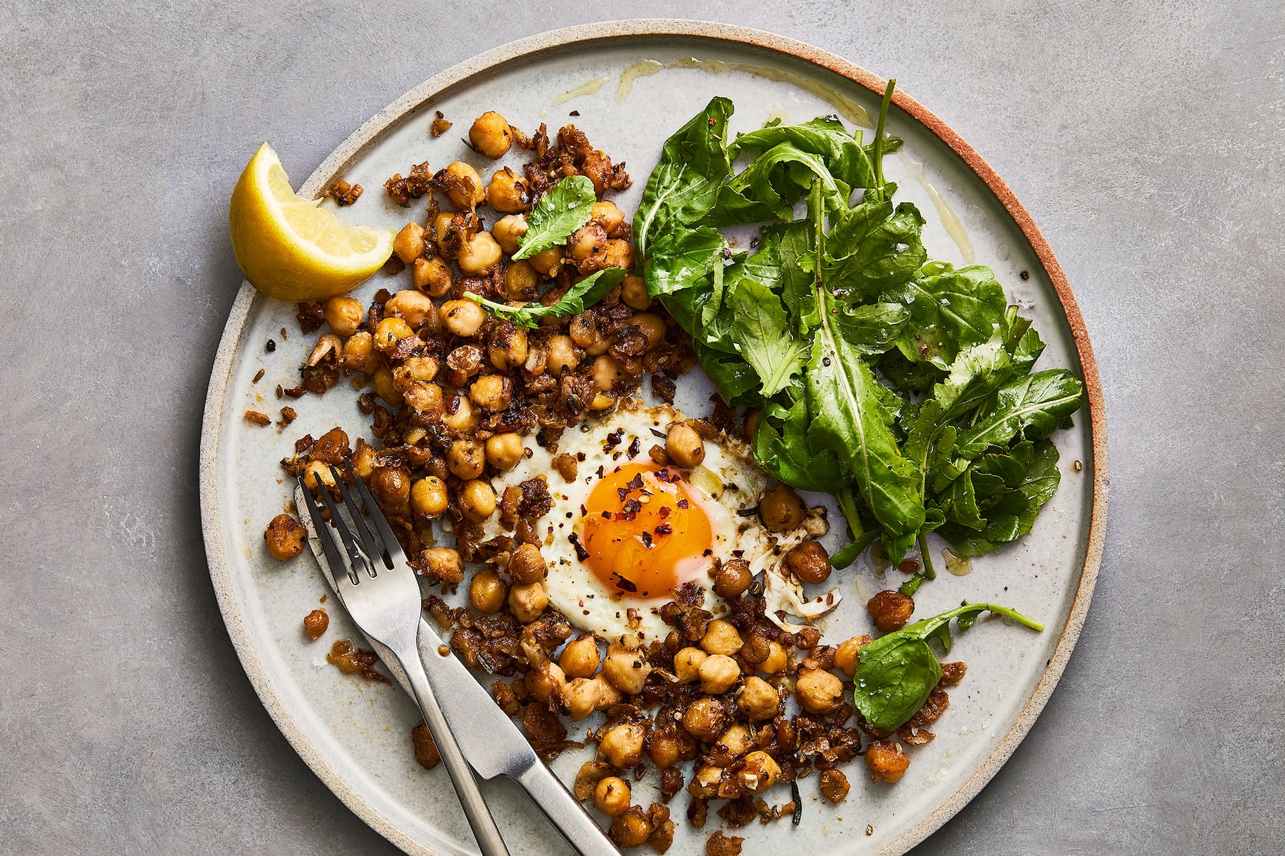 Rosemary-fennel chickpeas with fried eggs