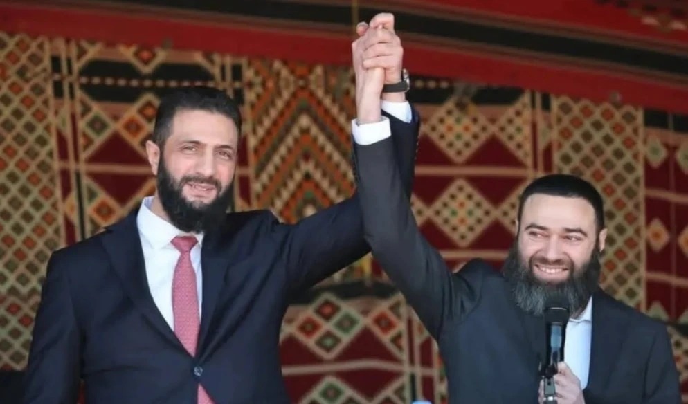 Senior officials from the transitional government attended the reception, among them Defence Minister Marhaf Abu Qasra, Interior Minister Anas Khattab, and Foreign Minister Asaad al-Shibani.