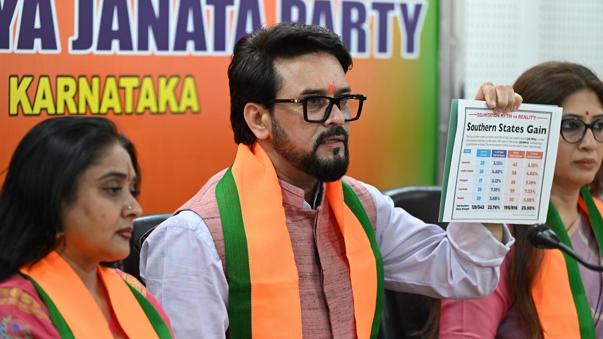 Southern States’ combined representation will increase from 23.76% to 23.90% in LS after delimitation, says Anurag Thakur