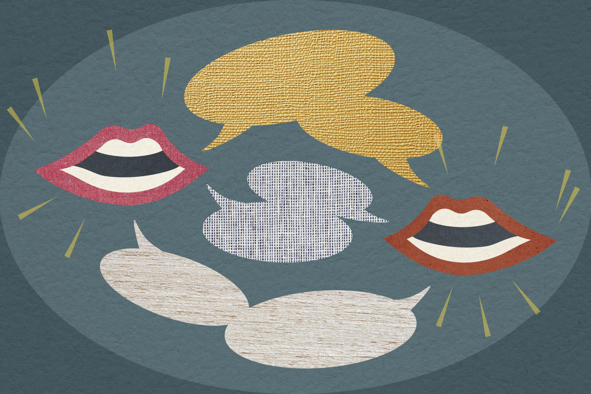 Two mouths with joined speech bubbles in between them