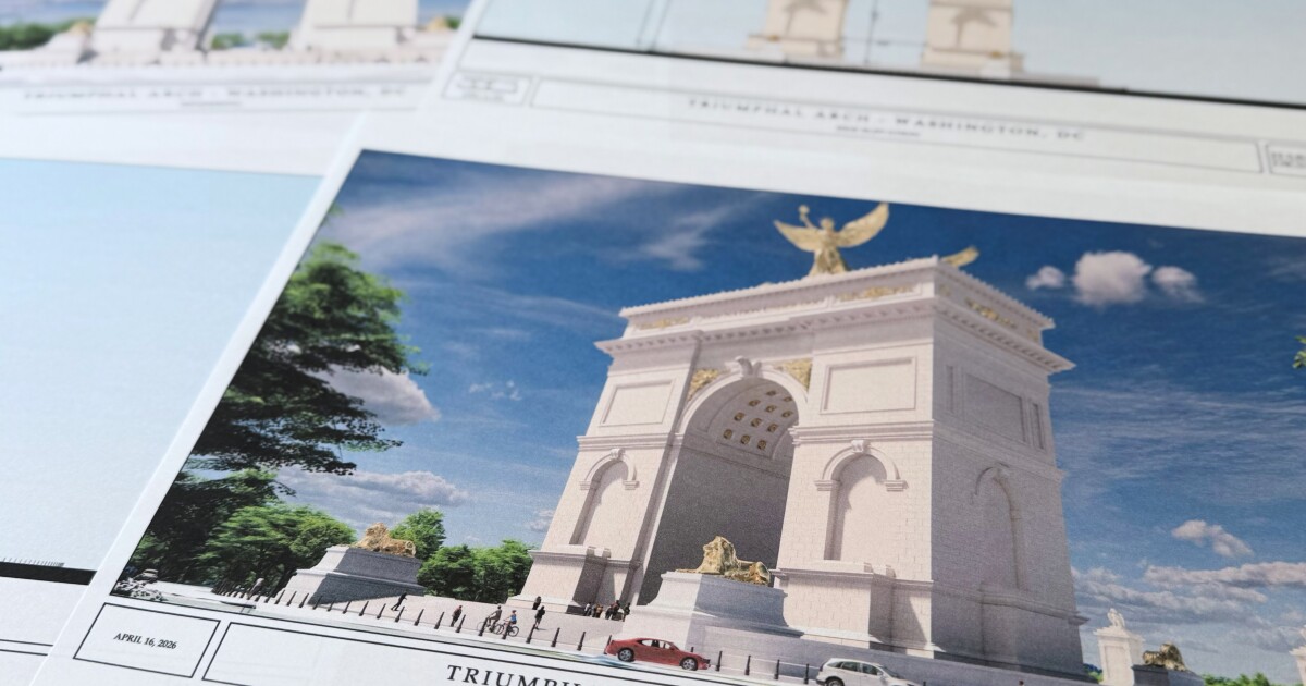Trump's Washington arch plan includes golden-winged figure, eagles, lions