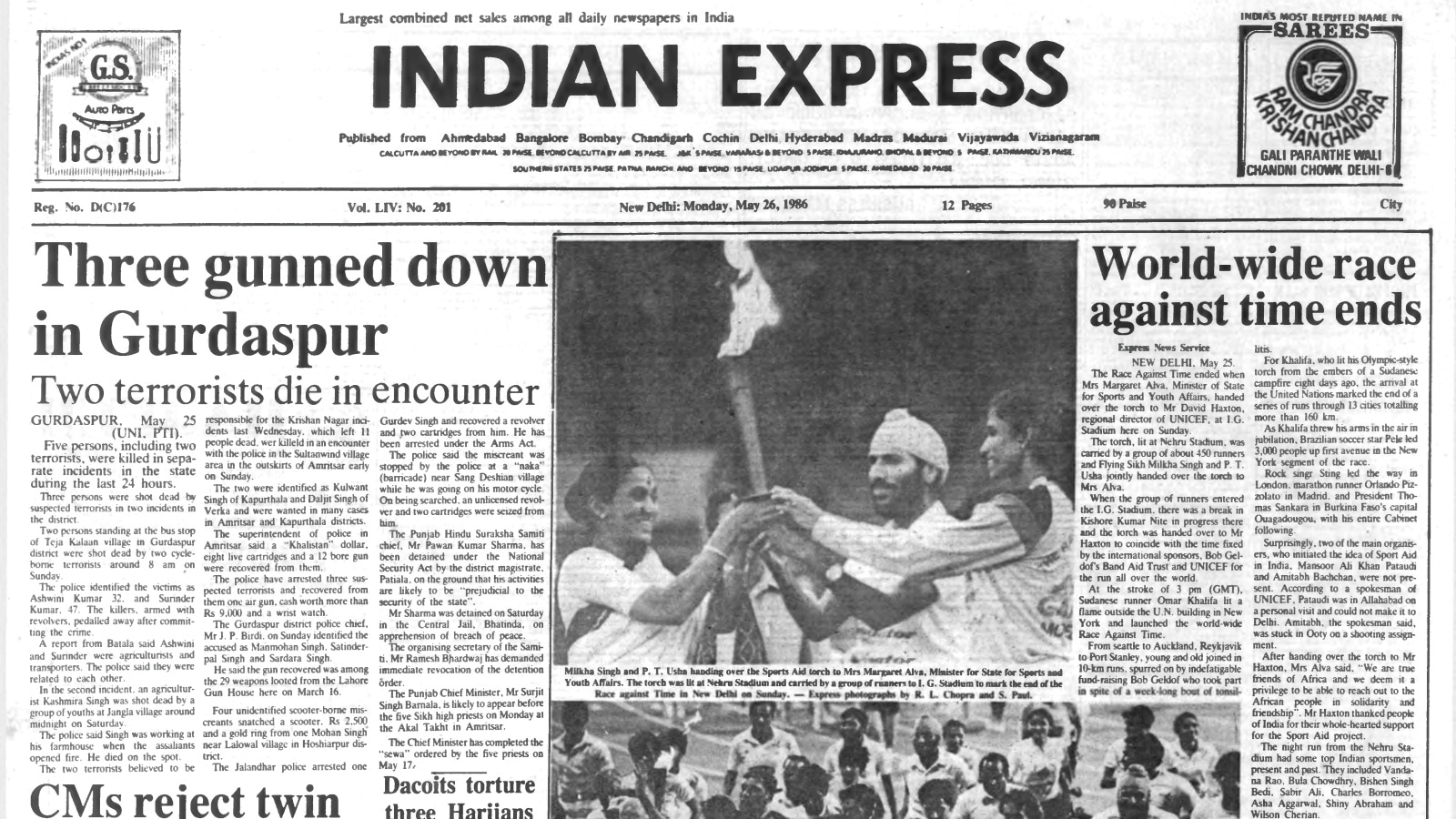 40 Years Ago, Killings in Punjab, Punjab Killings, Race Against Time, Margaret Alva, Dacoits murder Dalit family, CMs reject twin-cities formula, editorial, Indian express, opinion news, current affairs