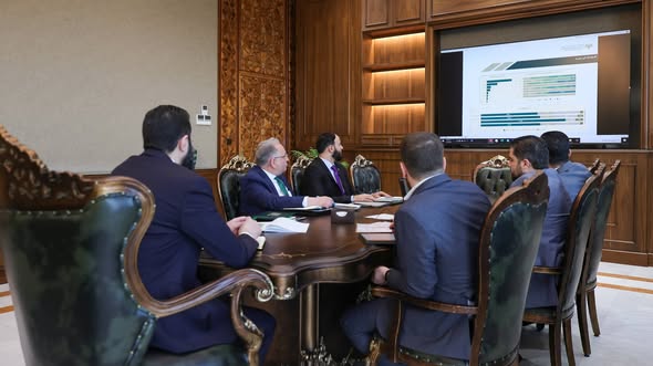 Syrian President Ahmad al-Sharaa presides over a meeting with a group of ministers and governors, 19/2/2026 (Presidency of the Syrian Arab Republic) 