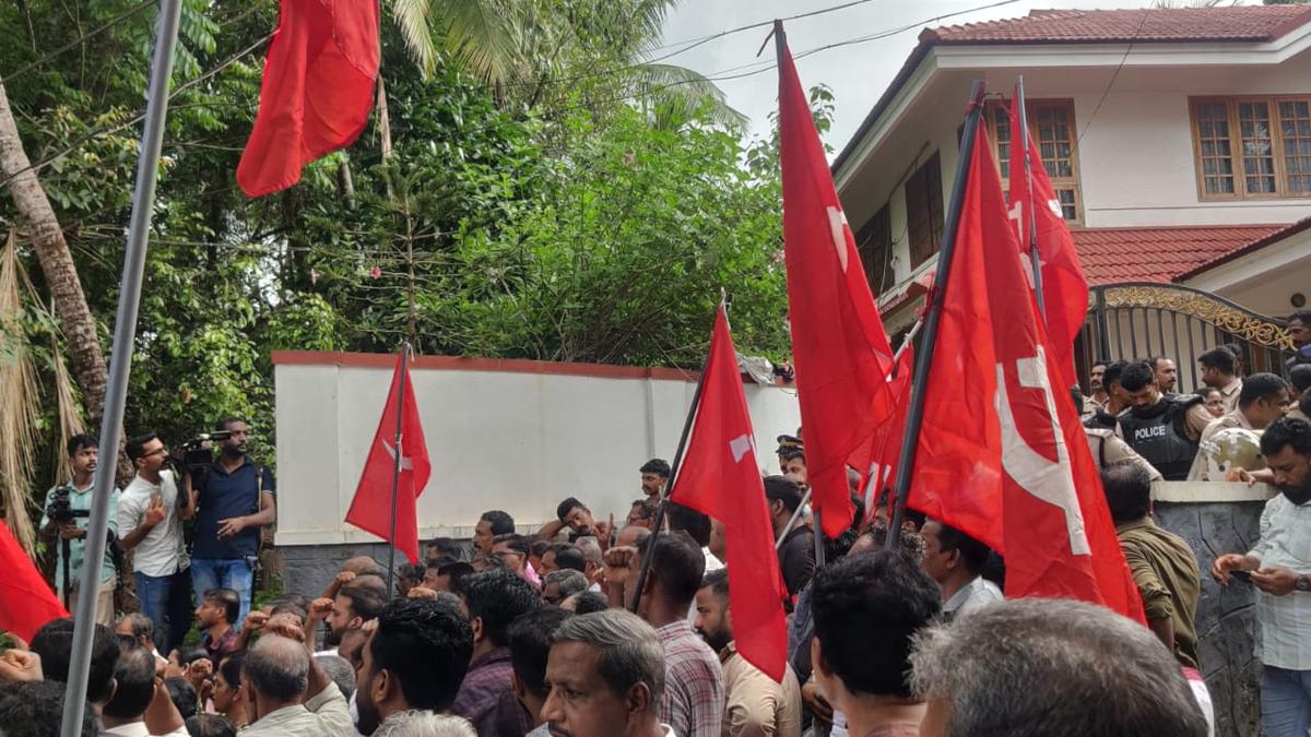 CPI(M) cadres stage protests after ED raids ex-Kerala CM Pinarayi Vijayan’s residence in Kannur