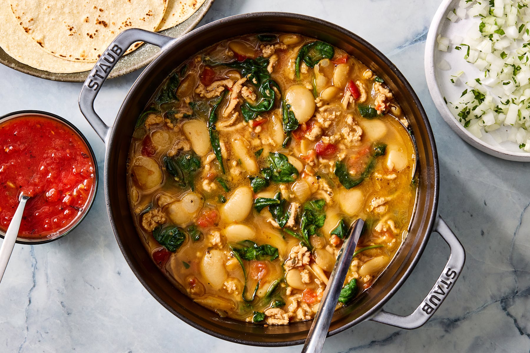 Chile chicken and bean guisado