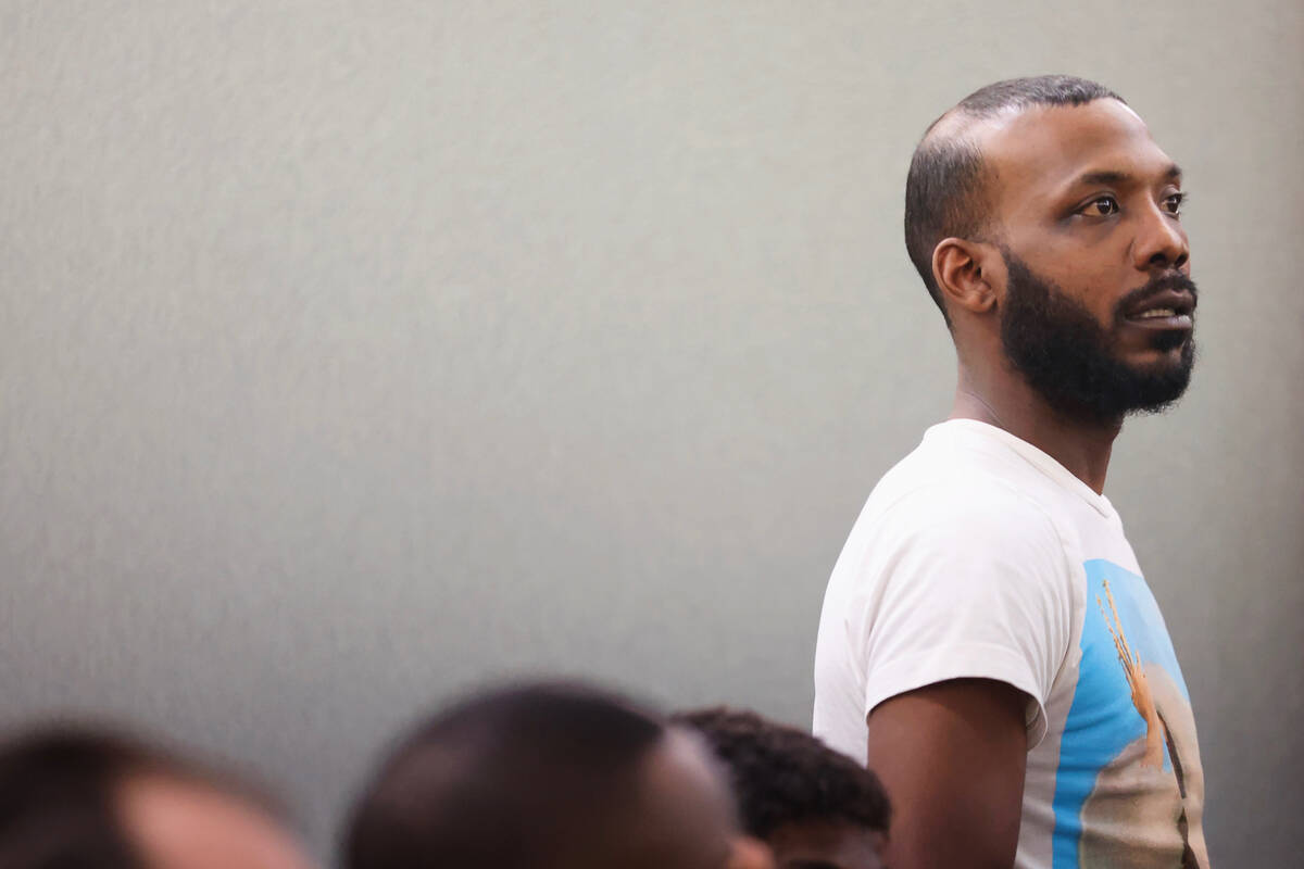 Eric McDaniels, 37, appears in court for a bench warrant return hearing on Thursday, April 30, ...